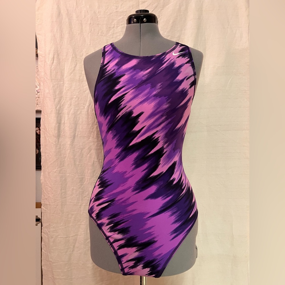 Nike swimsuit for lap swimming, purple and black, size 8